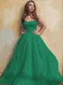 A-line Princess Square Sleeveless Stylish Floor-Length Tulle Prom Dress With Ruffles