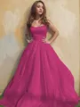 A-line Princess Square Sleeveless Stylish Floor-Length Tulle Prom Dress With Ruffles