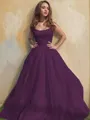 A-line Princess Square Sleeveless Stylish Floor-Length Tulle Prom Dress With Ruffles