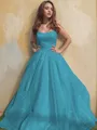 A-line Princess Square Sleeveless Stylish Floor-Length Tulle Prom Dress With Ruffles