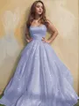 A-line Princess Square Sleeveless Stylish Floor-Length Tulle Prom Dress With Ruffles