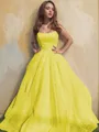 A-line Princess Square Sleeveless Stylish Floor-Length Tulle Prom Dress With Ruffles