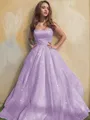 A-line Princess Square Sleeveless Stylish Floor-Length Tulle Prom Dress With Ruffles