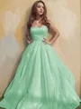 A-line Princess Square Sleeveless Stylish Floor-Length Tulle Prom Dress With Ruffles