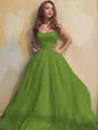 A-line Princess Square Sleeveless Stylish Floor-Length Tulle Prom Dress With Ruffles