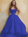 A-line Princess Square Sleeveless Stylish Floor-Length Tulle Prom Dress With Ruffles