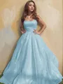 A-line Princess Square Sleeveless Stylish Floor-Length Tulle Prom Dress With Ruffles