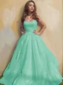 A-line Princess Square Sleeveless Stylish Floor-Length Tulle Prom Dress With Ruffles