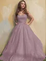 A-line Princess Square Sleeveless Stylish Floor-Length Tulle Prom Dress With Ruffles