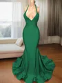 Trumpet/Mermaid Sophisticated V-Neck Sleeveless Sweep Train Charmeuse Prom Dress With Slit