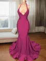 Trumpet/Mermaid Sophisticated V-Neck Sleeveless Sweep Train Charmeuse Prom Dress With Slit