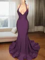 Trumpet/Mermaid Sophisticated V-Neck Sleeveless Sweep Train Charmeuse Prom Dress With Slit