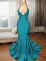 Trumpet/Mermaid Sophisticated V-Neck Sleeveless Sweep Train Charmeuse Prom Dress With Slit