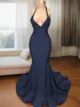 Trumpet/Mermaid Sophisticated V-Neck Sleeveless Sweep Train Charmeuse Prom Dress With Slit