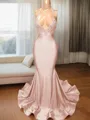 Trumpet/Mermaid Sophisticated V-Neck Sleeveless Sweep Train Charmeuse Prom Dress With Slit