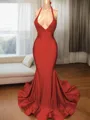 Trumpet/Mermaid Sophisticated V-Neck Sleeveless Sweep Train Charmeuse Prom Dress With Slit