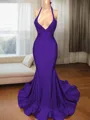 Trumpet/Mermaid Sophisticated V-Neck Sleeveless Sweep Train Charmeuse Prom Dress With Slit