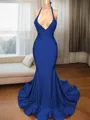 Trumpet/Mermaid Sophisticated V-Neck Sleeveless Sweep Train Charmeuse Prom Dress With Slit