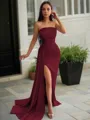 Sheath/Column Strapless Sleeveless Sweep Train Sleek Charmeuse Prom Dress With Slit