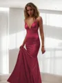 Trumpet/Mermaid Straps Sleeveless Floor-Length Silk like Satin Striking Prom Dress With Ruffles
