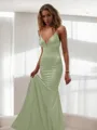 Trumpet/Mermaid Straps Sleeveless Floor-Length Silk like Satin Striking Prom Dress With Ruffles