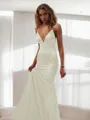 Trumpet/Mermaid Straps Sleeveless Floor-Length Silk like Satin Striking Prom Dress With Ruffles