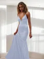 Trumpet/Mermaid Straps Sleeveless Floor-Length Silk like Satin Striking Prom Dress With Ruffles
