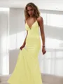 Trumpet/Mermaid Straps Sleeveless Floor-Length Silk like Satin Striking Prom Dress With Ruffles