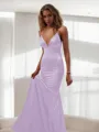 Trumpet/Mermaid Straps Sleeveless Floor-Length Silk like Satin Striking Prom Dress With Ruffles