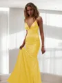 Trumpet/Mermaid Straps Sleeveless Floor-Length Silk like Satin Striking Prom Dress With Ruffles