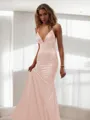 Trumpet/Mermaid Straps Sleeveless Floor-Length Silk like Satin Striking Prom Dress With Ruffles