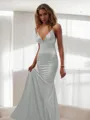 Trumpet/Mermaid Straps Sleeveless Floor-Length Silk like Satin Striking Prom Dress With Ruffles