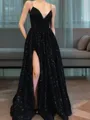 A-line Beautiful Spaghetti Straps Sleeveless Sweep Train Prom Dress With Slit
