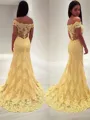 Trumpet/Mermaid Off-the-Shoulder Sensual Sleeveless Sweep Train Lace Prom Dress With Lace