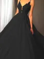 Ball-Gown Princess Spaghetti Straps Sleeveless Sweep Train Majestic Tulle Prom Dress With Applique