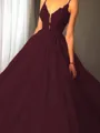Ball-Gown Princess Spaghetti Straps Sleeveless Sweep Train Majestic Tulle Prom Dress With Applique