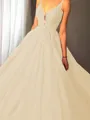 Ball-Gown Princess Spaghetti Straps Sleeveless Sweep Train Majestic Tulle Prom Dress With Applique