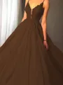 Ball-Gown Princess Spaghetti Straps Sleeveless Sweep Train Majestic Tulle Prom Dress With Applique