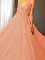 Ball-Gown Princess Spaghetti Straps Sleeveless Sweep Train Majestic Tulle Prom Dress With Applique