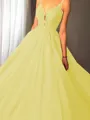Ball-Gown Princess Spaghetti Straps Sleeveless Sweep Train Majestic Tulle Prom Dress With Applique