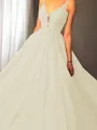 Ball-Gown Princess Spaghetti Straps Sleeveless Sweep Train Majestic Tulle Prom Dress With Applique