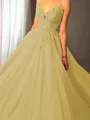Ball-Gown Princess Spaghetti Straps Sleeveless Sweep Train Majestic Tulle Prom Dress With Applique
