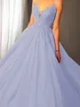 Ball-Gown Princess Spaghetti Straps Sleeveless Sweep Train Majestic Tulle Prom Dress With Applique