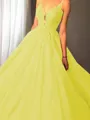 Ball-Gown Princess Spaghetti Straps Sleeveless Sweep Train Majestic Tulle Prom Dress With Applique