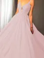 Ball-Gown Princess Spaghetti Straps Sleeveless Sweep Train Majestic Tulle Prom Dress With Applique