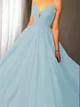 Ball-Gown Princess Spaghetti Straps Sleeveless Sweep Train Majestic Tulle Prom Dress With Applique