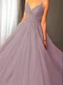 Ball-Gown Princess Spaghetti Straps Sleeveless Sweep Train Majestic Tulle Prom Dress With Applique