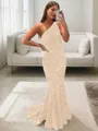 Lustrous Sheath/Column One-Shoulder Sleeveless Sweep Train Velvet Sequins Prom Dress