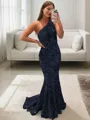 Lustrous Sheath/Column One-Shoulder Sleeveless Sweep Train Velvet Sequins Prom Dress