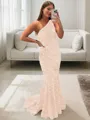 Lustrous Sheath/Column One-Shoulder Sleeveless Sweep Train Velvet Sequins Prom Dress